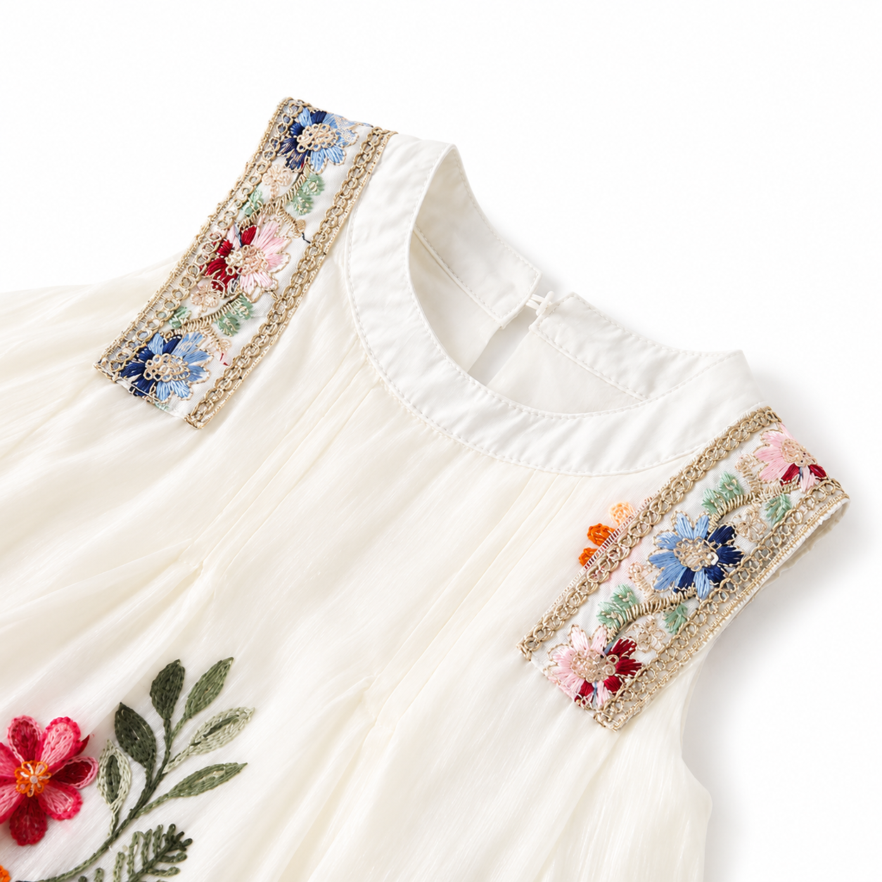 Baby Girl Summer Elegant Floral Embroidered Romper Sleeveless Party Dress (0 to 18 months) with Necklace_img_4