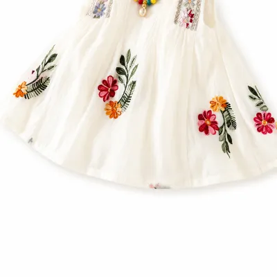 Baby Girl Summer Elegant Floral Embroidered Romper Sleeveless Party Dress (0 to 18 months) with Necklace_img_5