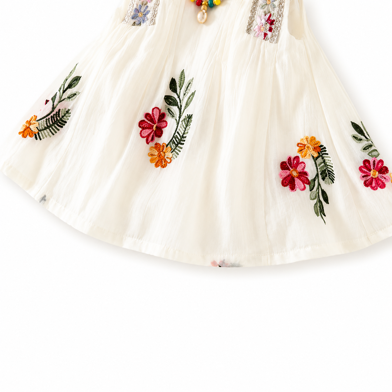 Baby Girl Summer Elegant Floral Embroidered Romper Sleeveless Party Dress (0 to 18 months) with Necklace_img_5