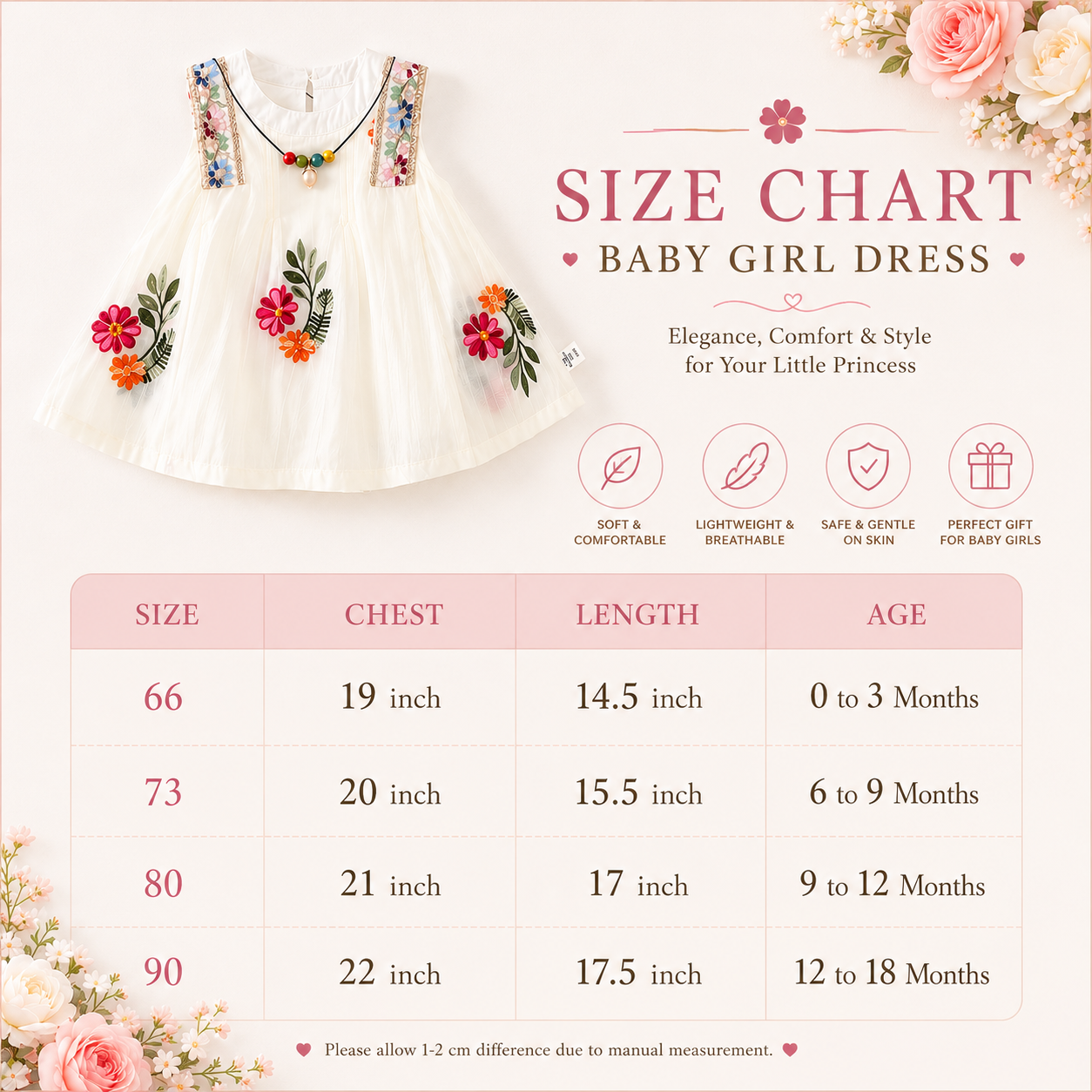 Baby Girl Summer Elegant Floral Embroidered Romper Sleeveless Party Dress (0 to 18 months) with Necklace_img_7