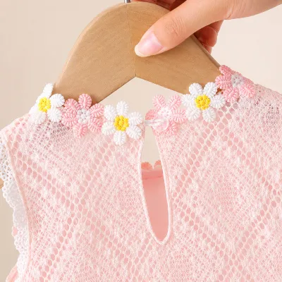 Baby Girls Floral Lace Romper Dress with 3D Flower Applique & Embroidered Hem (0 to 3 years)_img_6