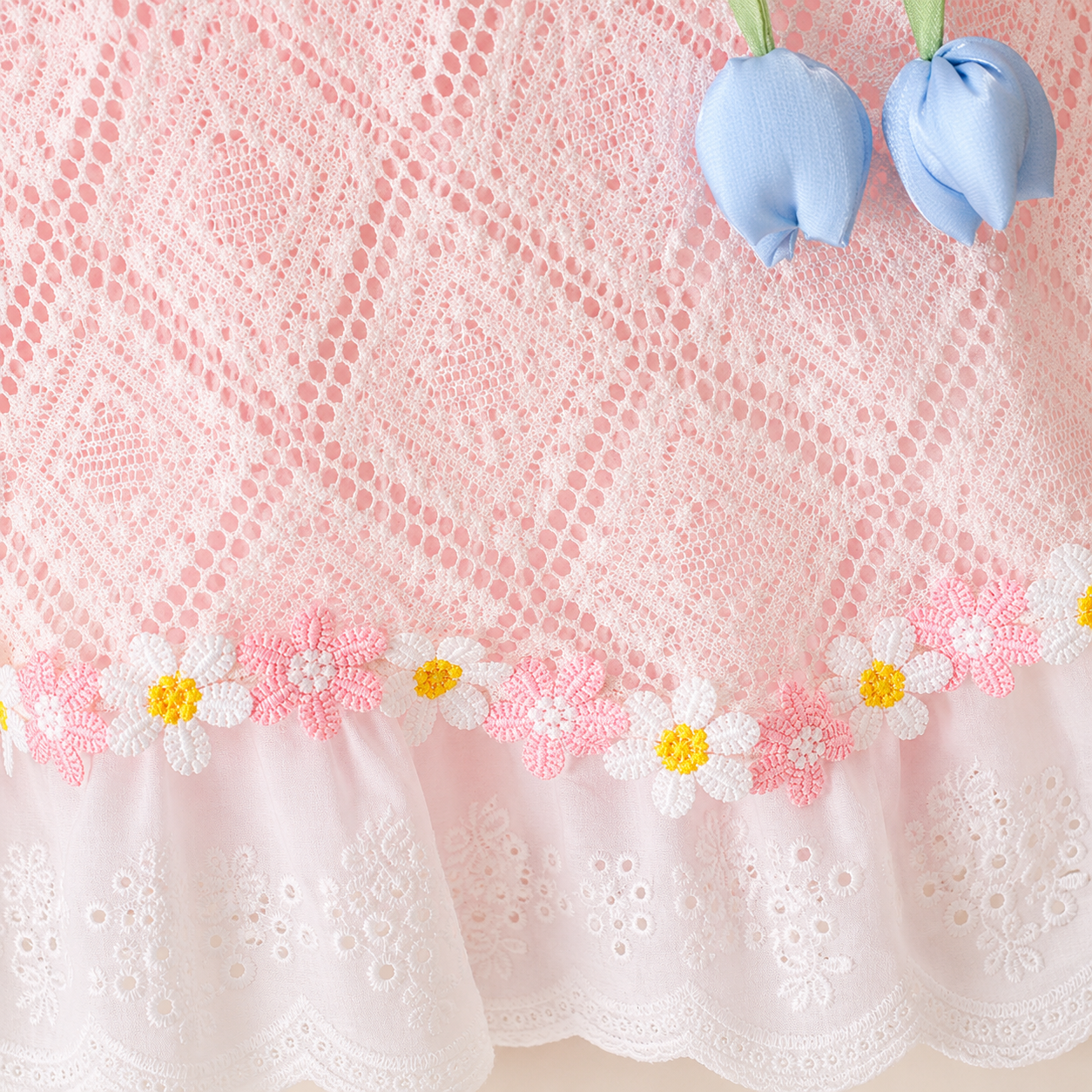 Baby Girls Floral Lace Romper Dress with 3D Flower Applique & Embroidered Hem (0 to 3 years)_img_8