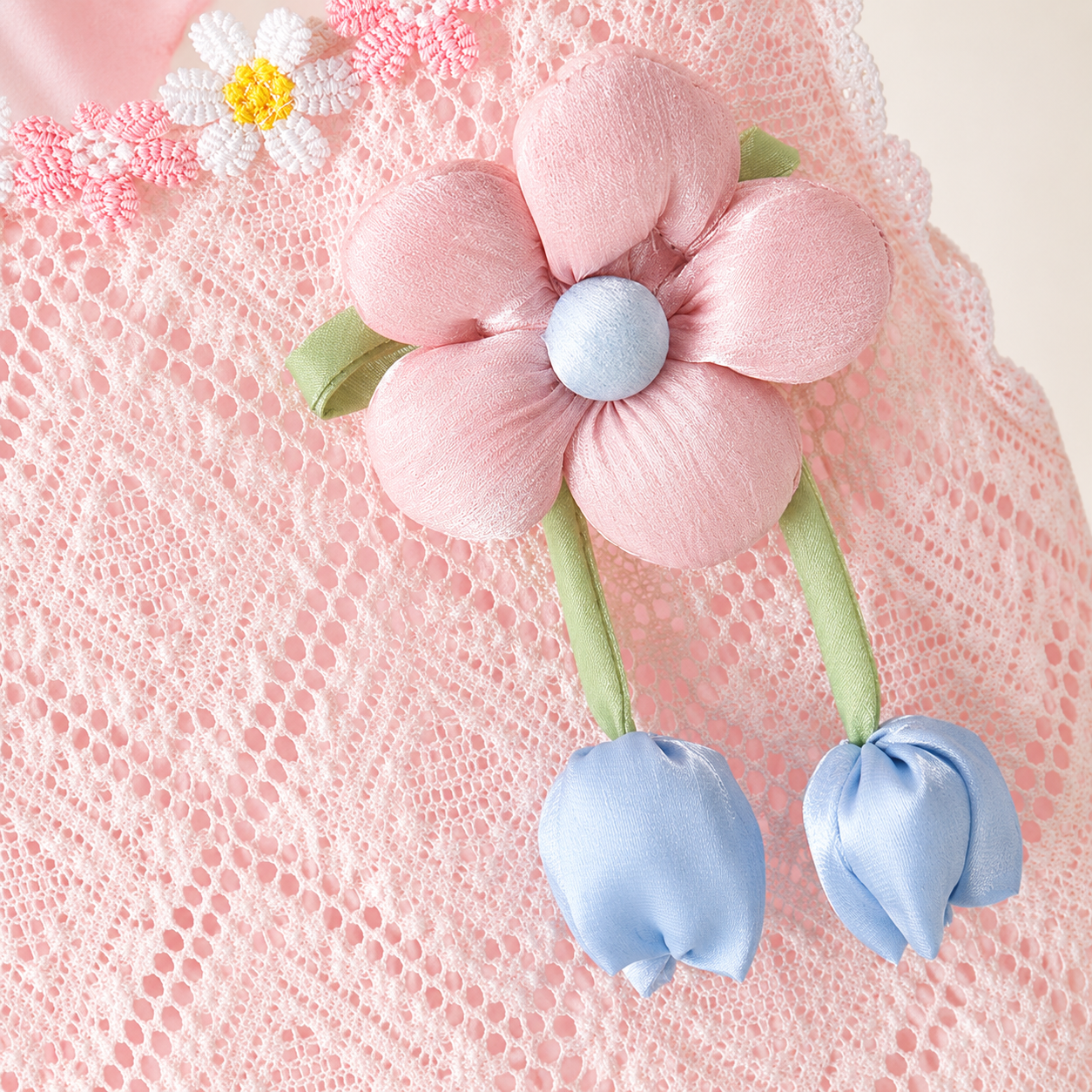 Baby Girls Floral Lace Romper Dress with 3D Flower Applique & Embroidered Hem (0 to 3 years)_img_7