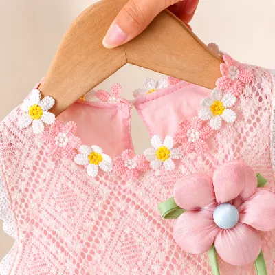 Baby Girls Floral Lace Romper Dress with 3D Flower Applique & Embroidered Hem (0 to 3 years)_img_5