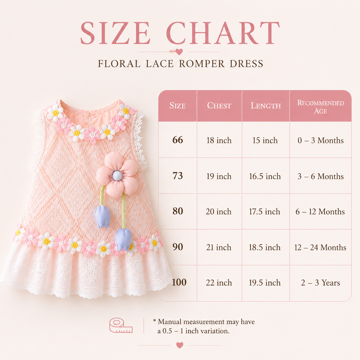 Baby Girls Floral Lace Romper Dress with 3D Flower Applique & Embroidered Hem (0 to 3 years)_img_10