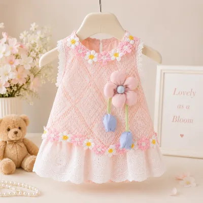 Baby Girls Floral Lace Romper Dress with 3D Flower Applique & Embroidered Hem (0 to 3 years)_img_4