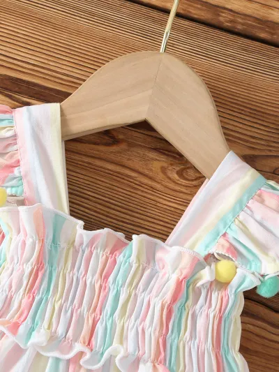 Baby Girls Pom Pom Sleeves Rainbow Summer Dress (0 to 3 years)_img_2