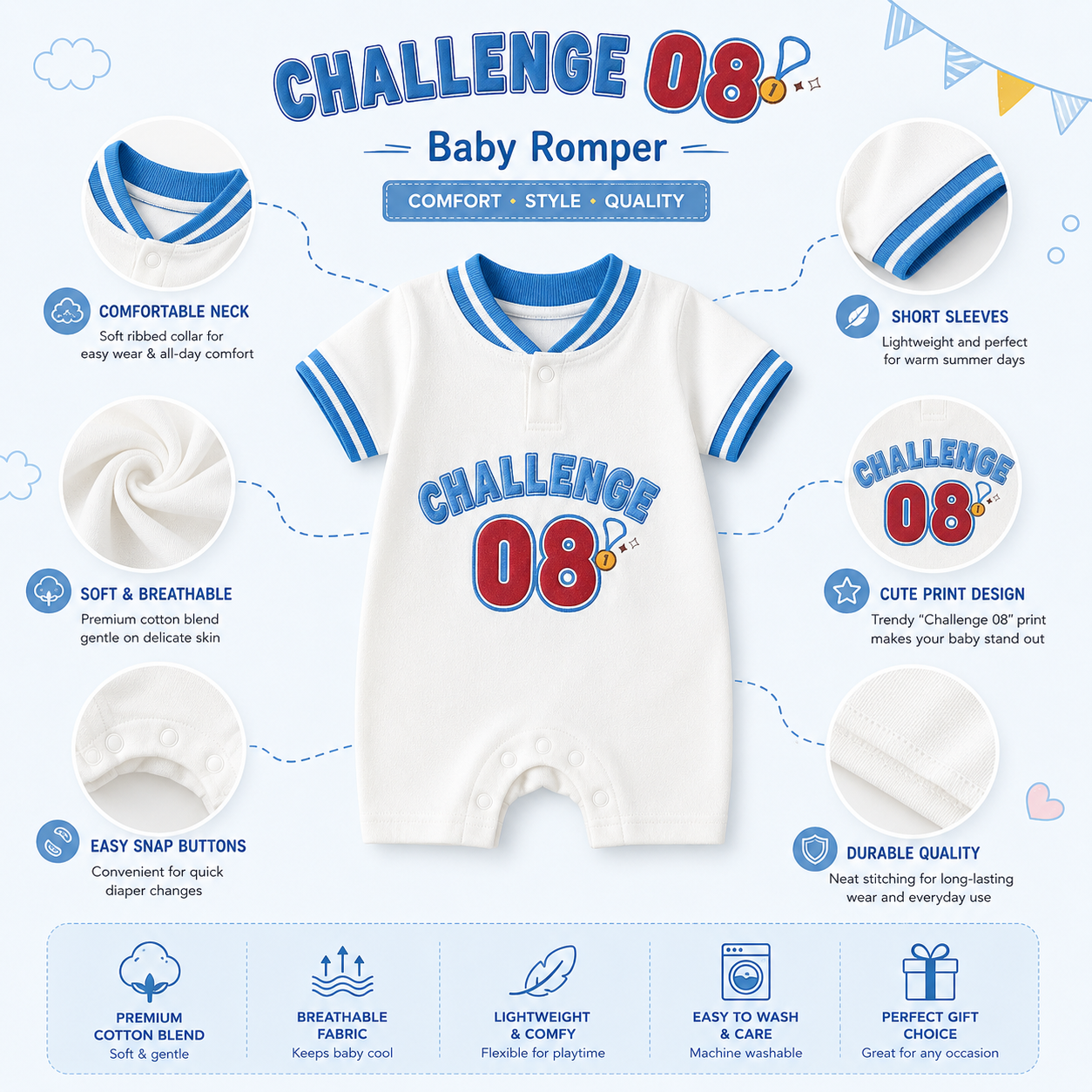 Baby summer CHALLENGE'08 White & Blue Cotton Romper Dress (0 to 18 months)_img_10