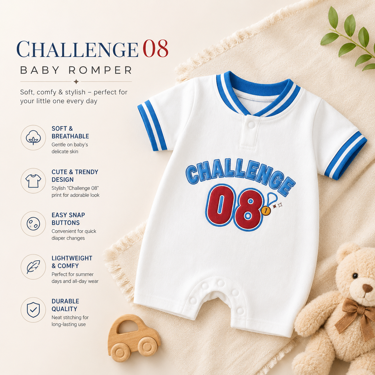 Baby summer CHALLENGE'08 White & Blue Cotton Romper Dress (0 to 18 months)_img_0