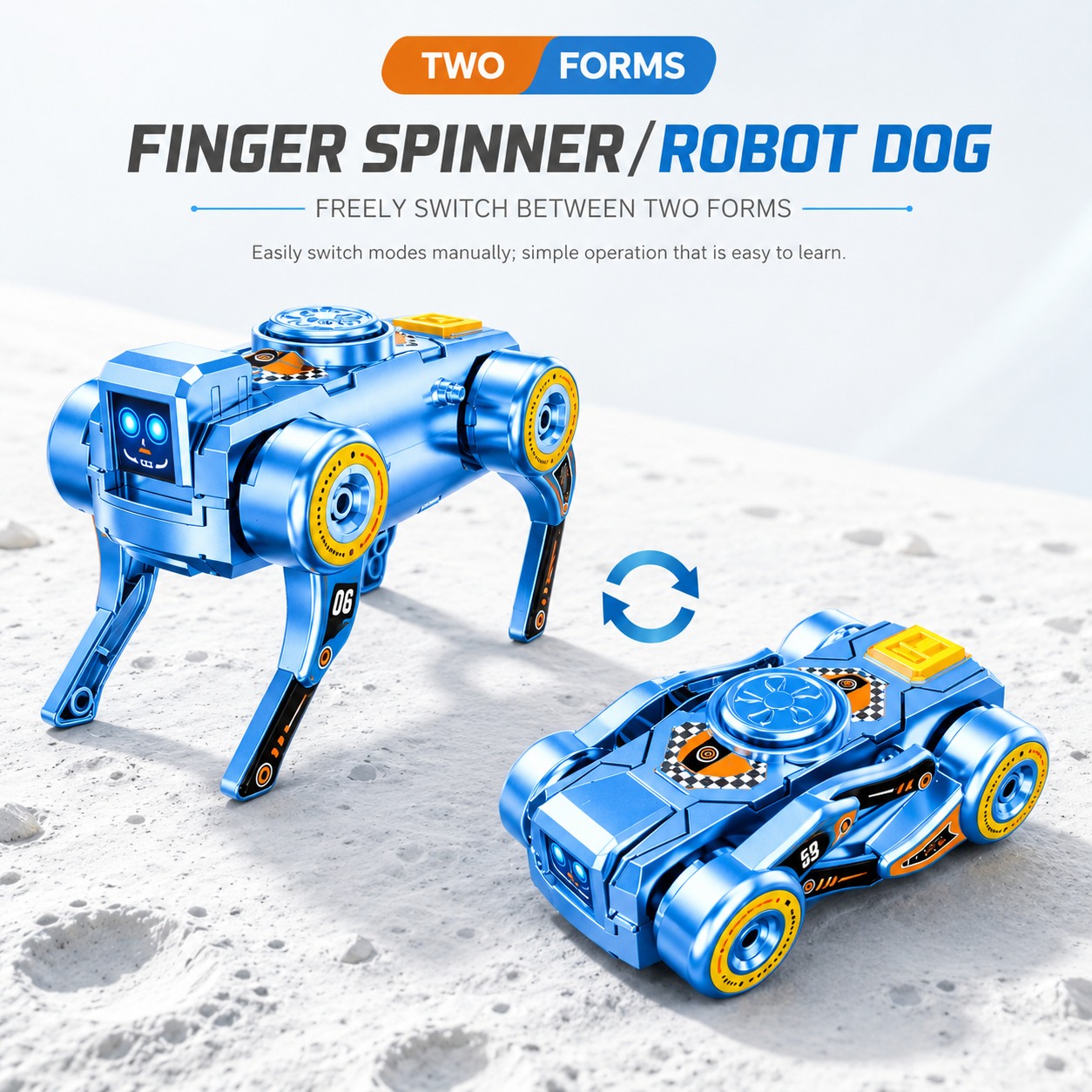 2-In-1 Finger Spinner Robot Dog Toy | Transforming Gyro Dog & Racing Car Toy For Kids_img_4