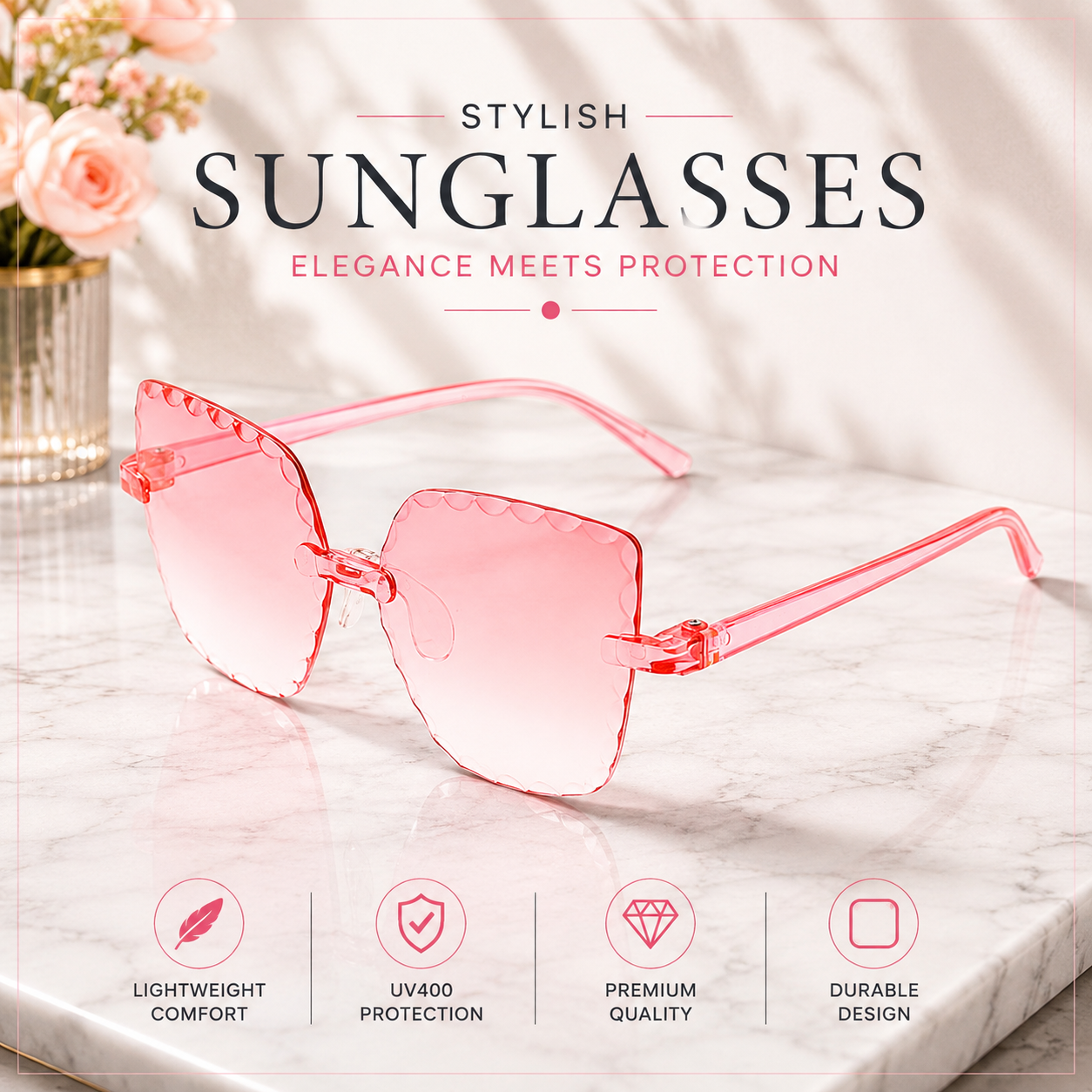 Kids Stylish Scalloped Sunglasses for Girls & Boys | Trendy UV Protection Fashion Eyewear with Sunglass Case_img_5