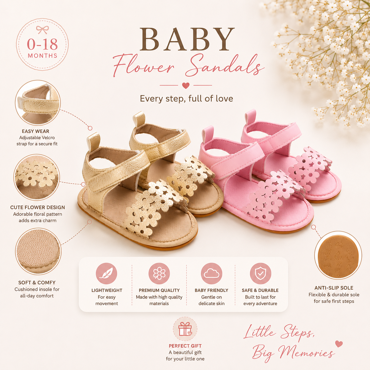 Baby Oxford Sandals for Girls | Soft Sole Anti-Slip First Walker Shoes (6–18 Months)_img_4