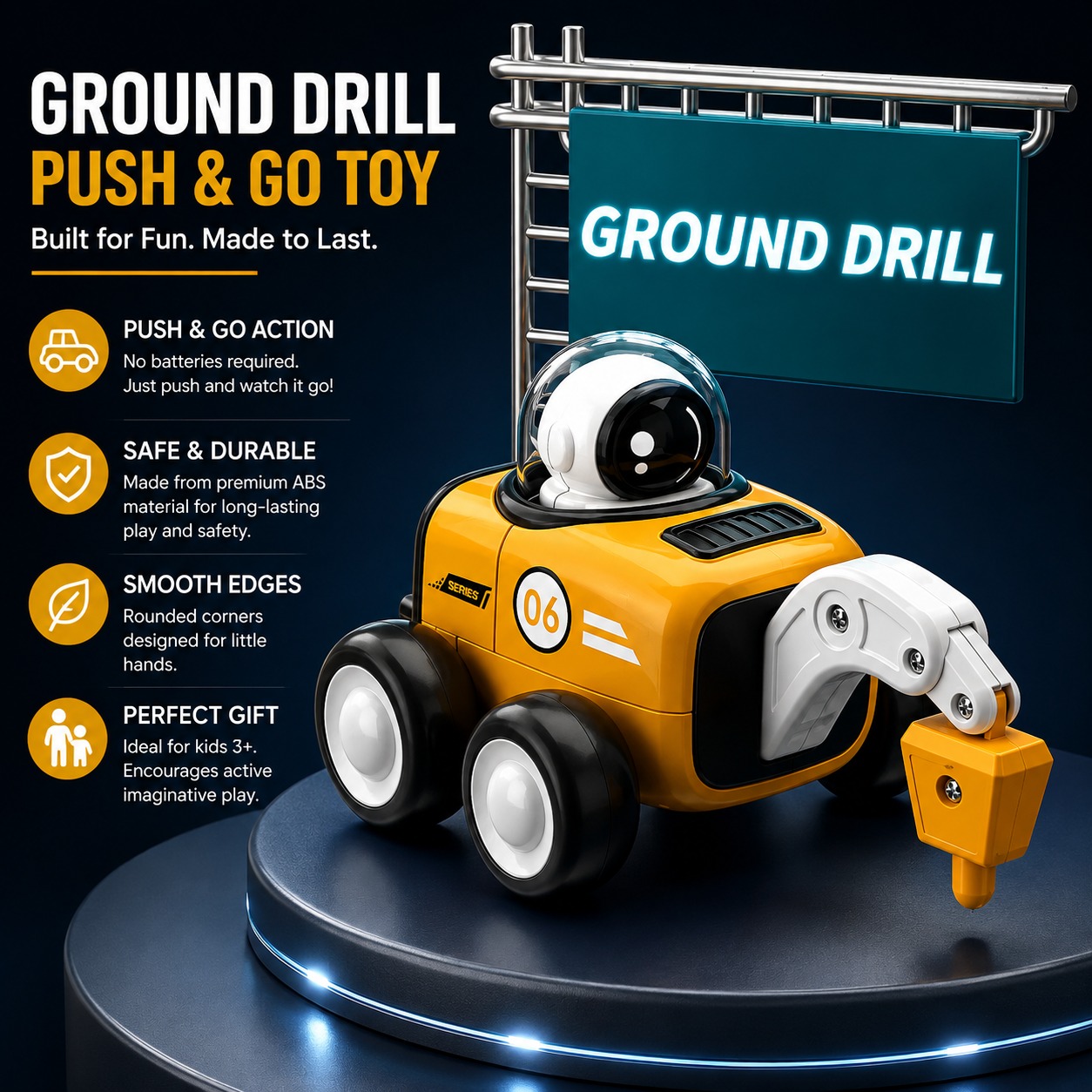 Kids Push & Go Astronaut Construction Vehicle Toy | Space Work Crew Engineering Vehicle Toy_img_6
