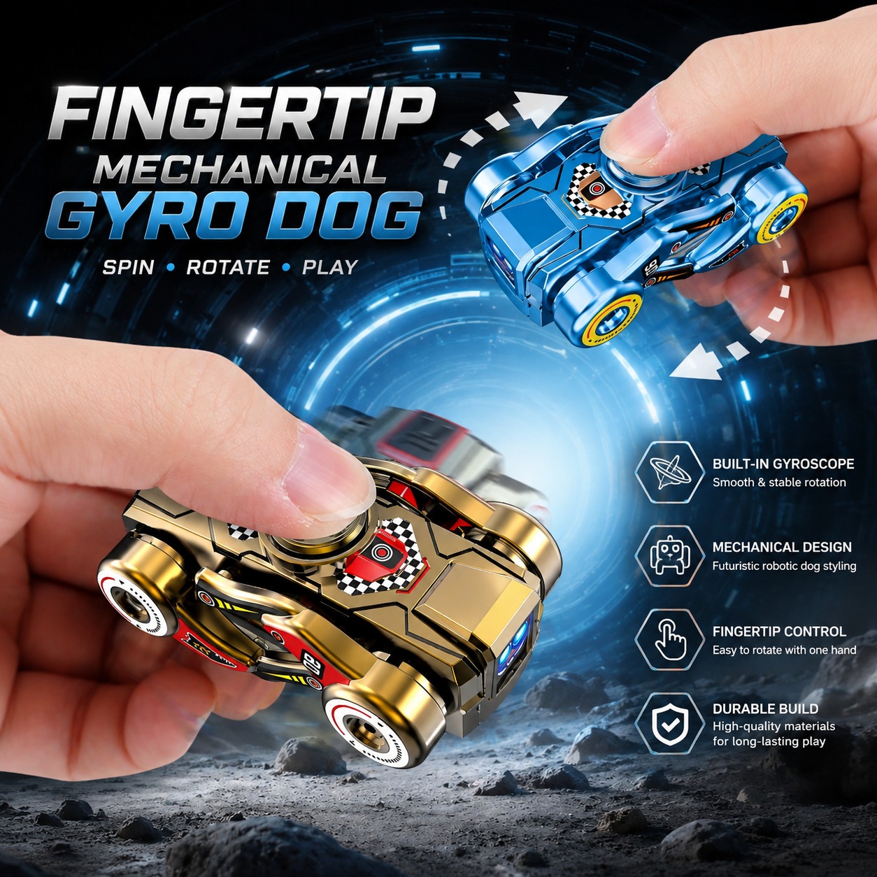2-In-1 Finger Spinner Robot Dog Toy | Transforming Gyro Dog & Racing Car Toy For Kids_img_2