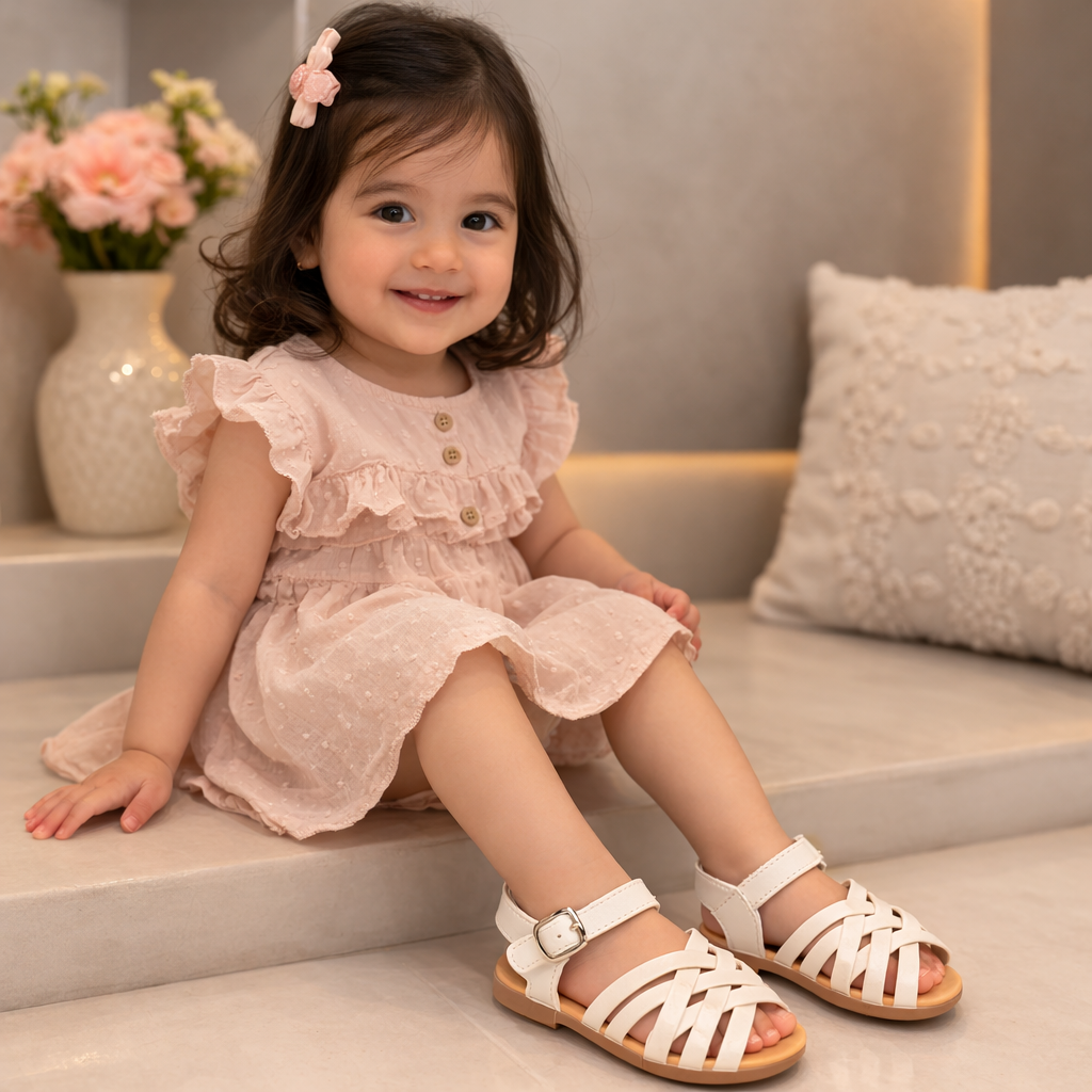 Kids Girls Cross Strap Summer Beach Leather Sandals (1.5 to 5 years)_img_1