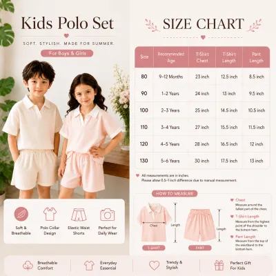 Kids Summer Polo Collar Ribbed Clothing Set for Boys & Girls – Soft Short Sleeve Top & Shorts Set (6 months to 6 years)_img_5