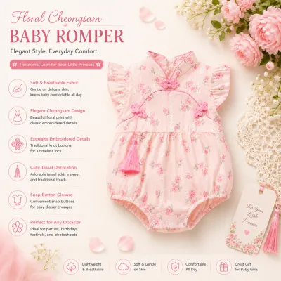 Baby Girl Floral Cheongsam Pink Traditional Style Romper Dress (0 to 18 months)_img_0