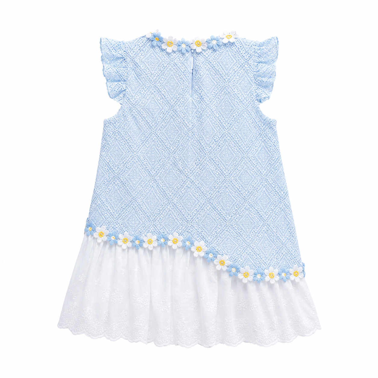 Kids Girls Elegant Summer Blue Lace Floral Party Dress (1 to 6 years)_img_5