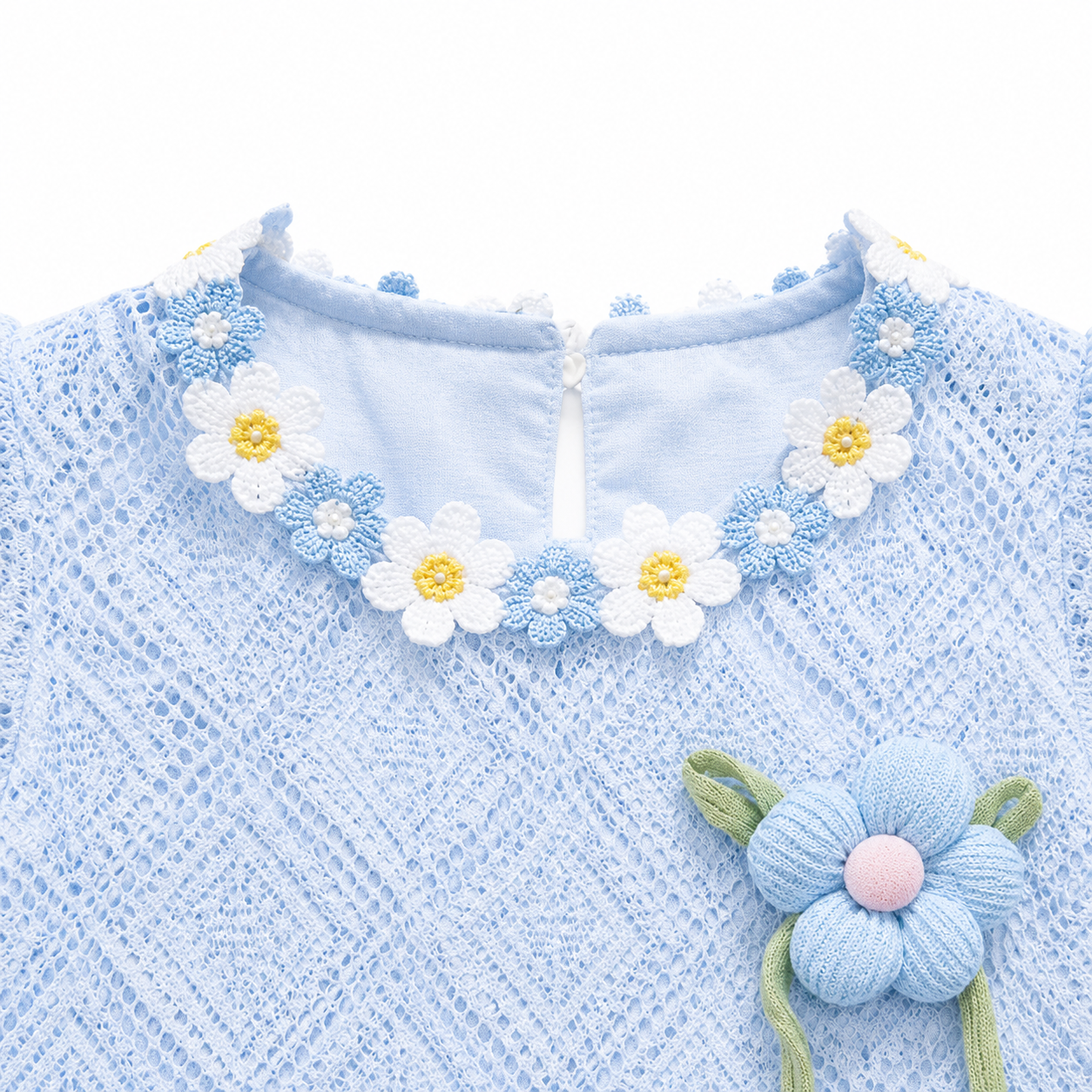 Kids Girls Elegant Summer Blue Lace Floral Party Dress (1 to 6 years)_img_6