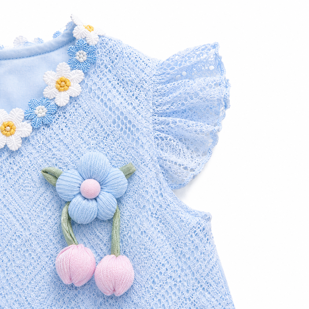 Kids Girls Elegant Summer Blue Lace Floral Party Dress (1 to 6 years)_img_7