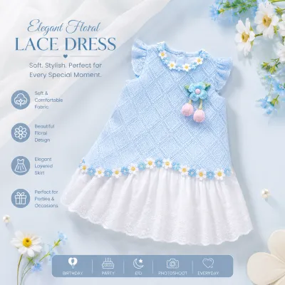 Kids Girls Elegant Summer Blue Lace Floral Party Dress (1 to 6 years)_img_1