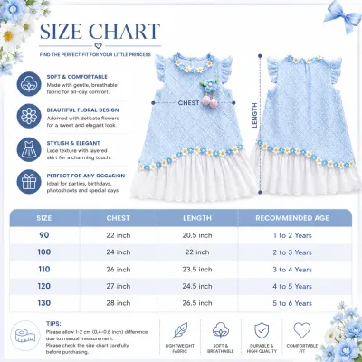 Kids Girls Elegant Summer Blue Lace Floral Party Dress (1 to 6 years)_img_10