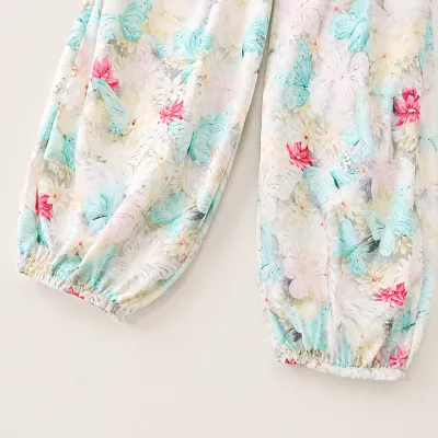 Kids Mint Green Butterfly Floral Girls Outfit Set Top & Wide Leg Pants (1 to 6 years)_img_9