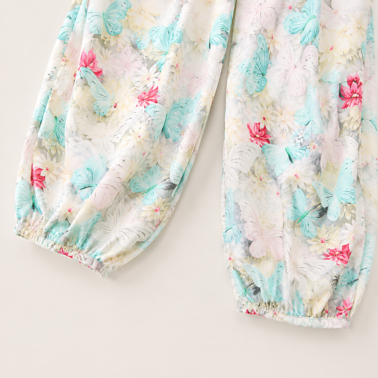 Kids Mint Green Butterfly Floral Girls Outfit Set Top & Wide Leg Pants (1 to 6 years)_img_9