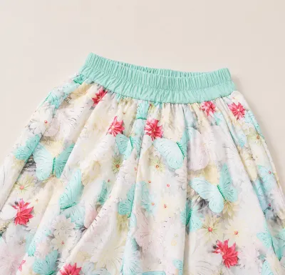 Kids Mint Green Butterfly Floral Girls Outfit Set Top & Wide Leg Pants (1 to 6 years)_img_8