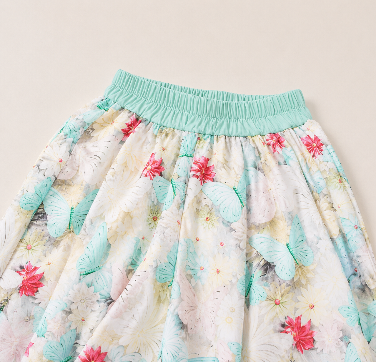 Kids Mint Green Butterfly Floral Girls Outfit Set Top & Wide Leg Pants (1 to 6 years)_img_8