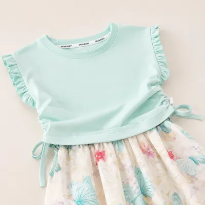 Kids Mint Green Butterfly Floral Girls Outfit Set Top & Wide Leg Pants (1 to 6 years)_img_3