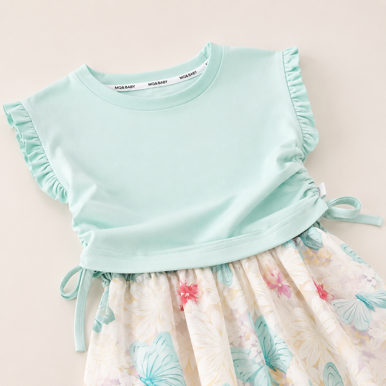 Kids Mint Green Butterfly Floral Girls Outfit Set Top & Wide Leg Pants (1 to 6 years)_img_3