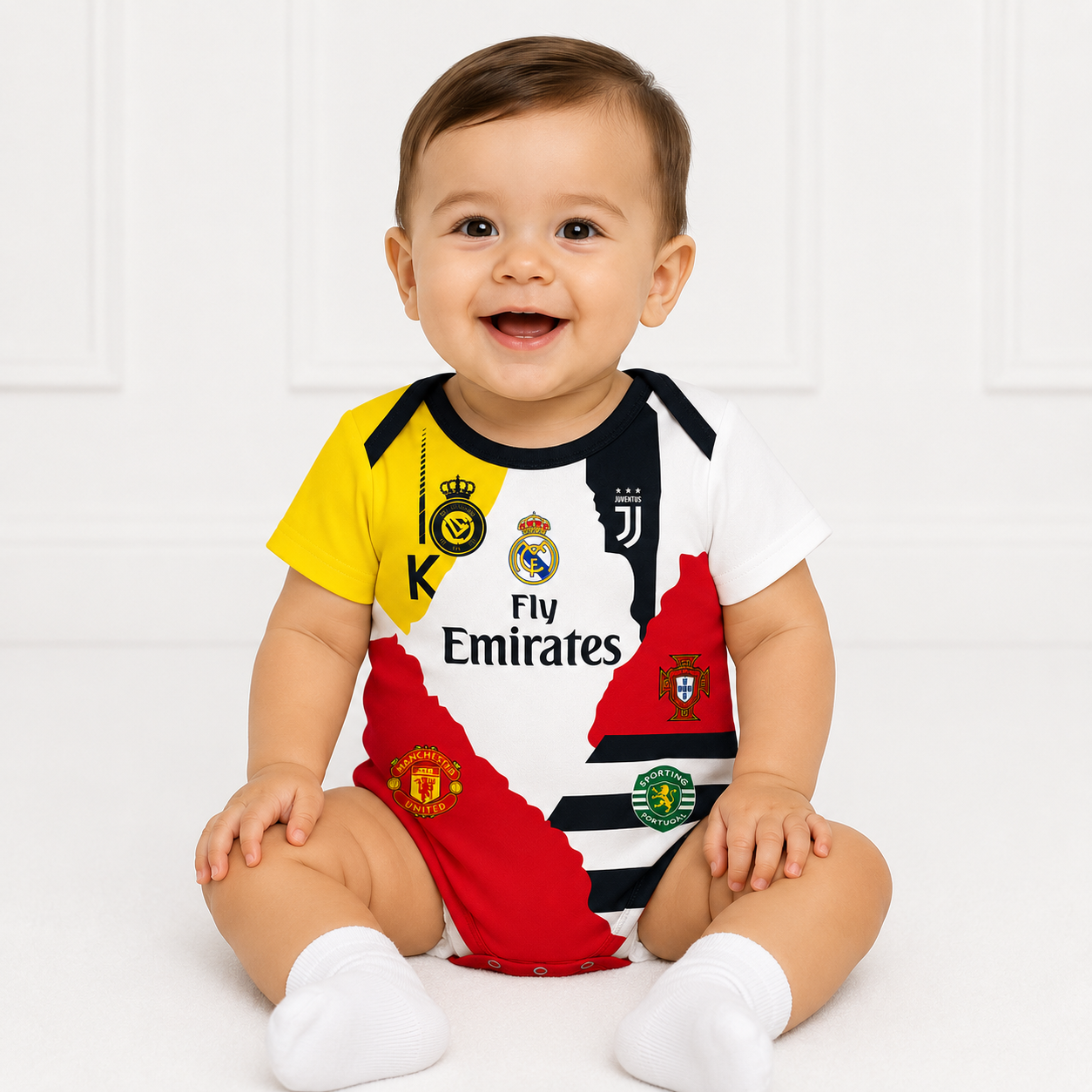 Baby Cristiano Ronaldo (CR7) Fusion Football Jersey Romper - Soft Cotton Football Jersey Bodysuit (0 to 12 months)_img_0