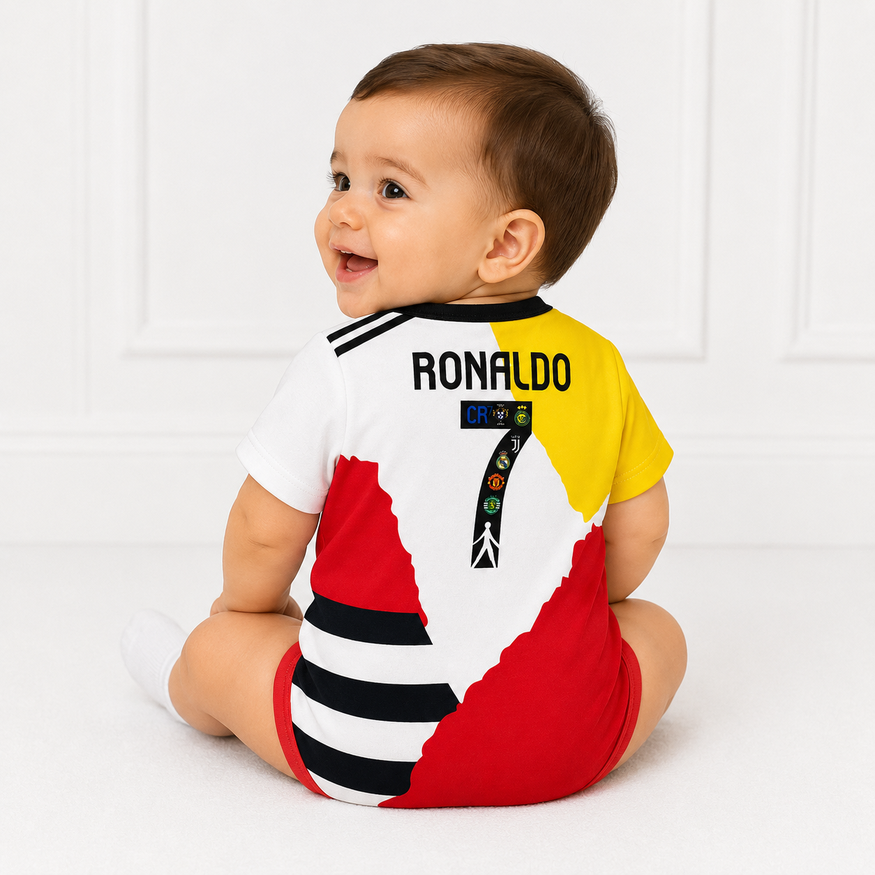 Baby Cristiano Ronaldo (CR7) Fusion Football Jersey Romper - Soft Cotton Football Jersey Bodysuit (0 to 12 months)_img_1