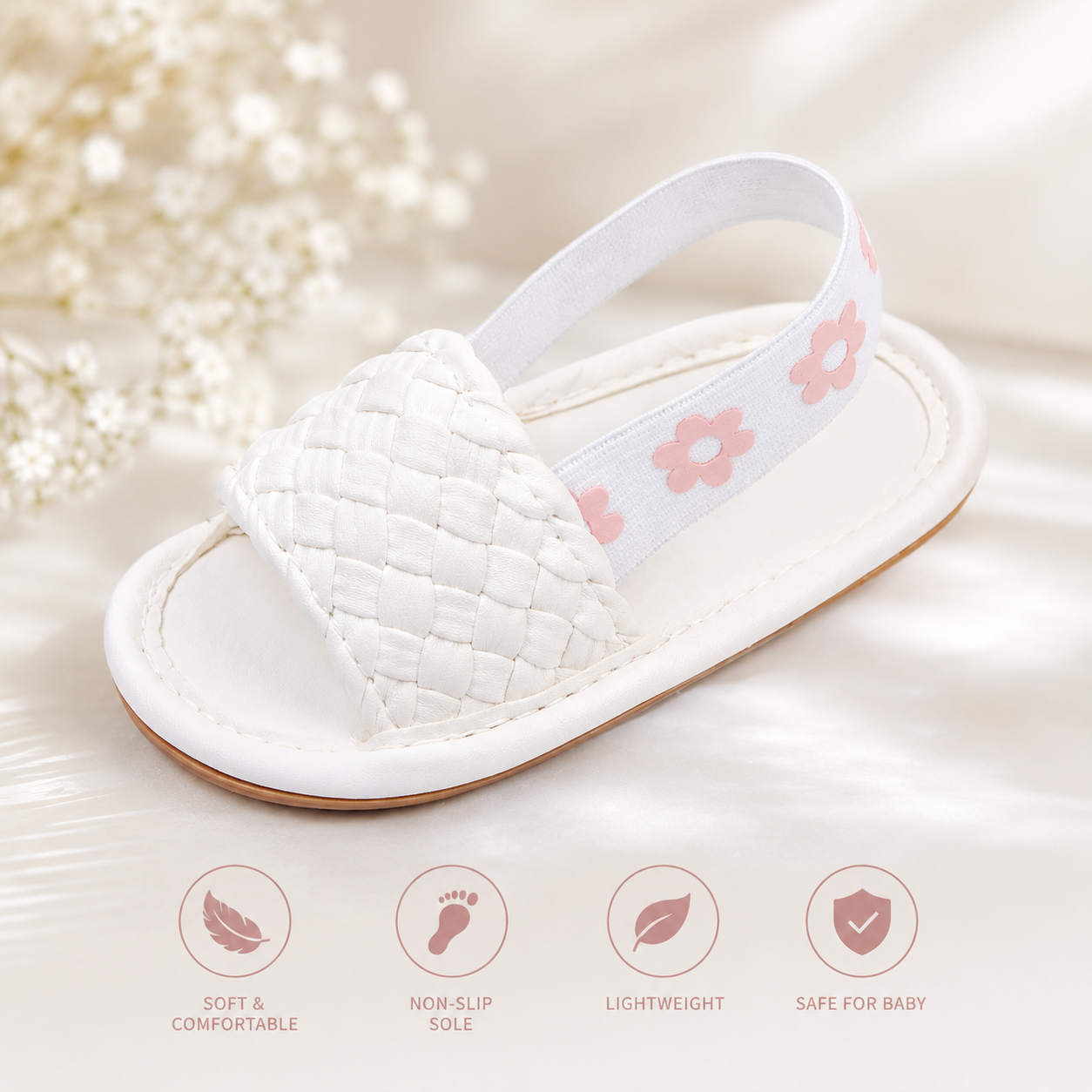 Baby Girl Soft Woven Lightweight Non-Slip Elastic Sandals (6–18 Months)