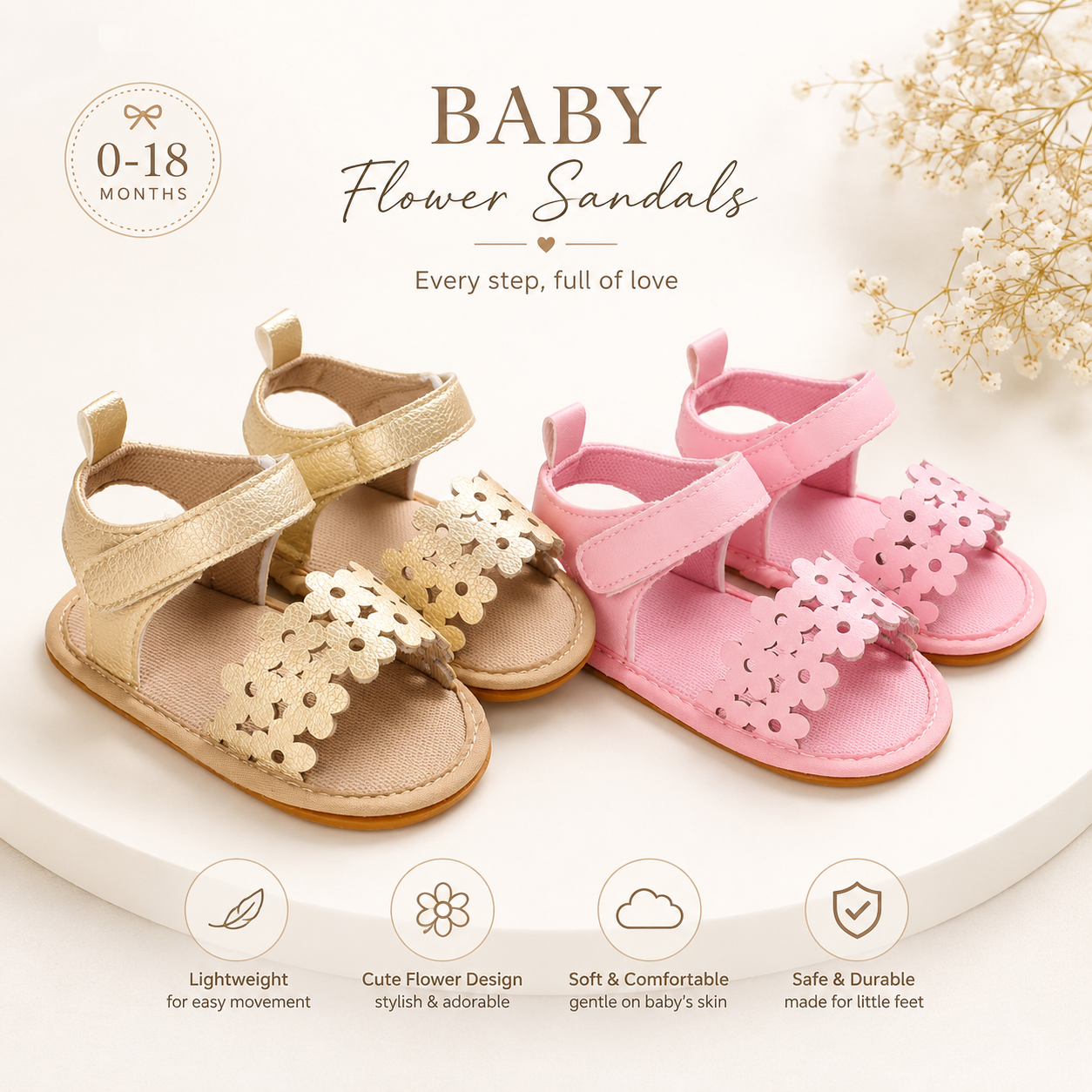 Baby Oxford Sandals for Girls | Soft Sole Anti-Slip First Walker Shoes (6–18 Months)_img_0
