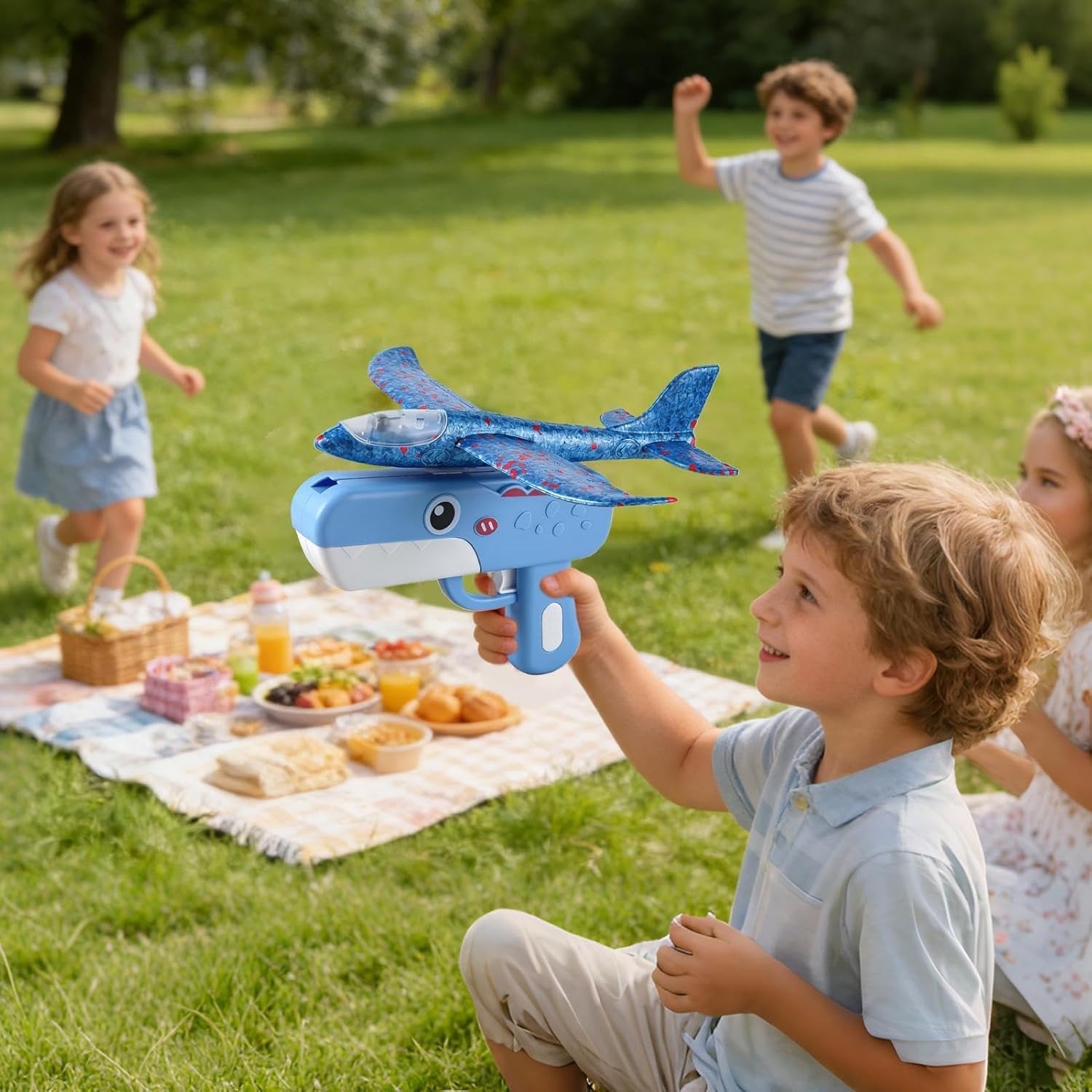 Kids Foam Airplane Launcher Gun Toy | EVA Glider Plane with Catapult Launcher | Outdoor Flying Toy for Boys & Girls_img_1
