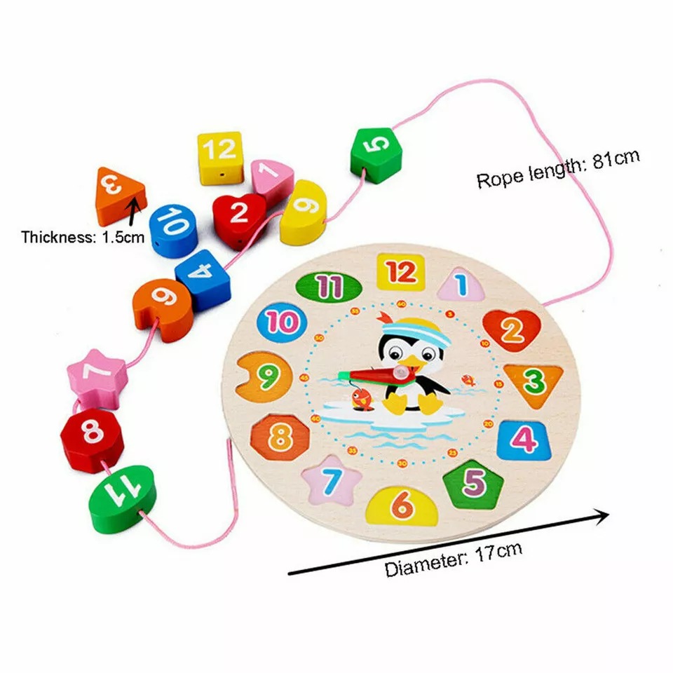 Kids Wooden Educational Clock Toy With Number Shapes - Learning Time, Shapes & Colors Montessori Toy Set_img_4