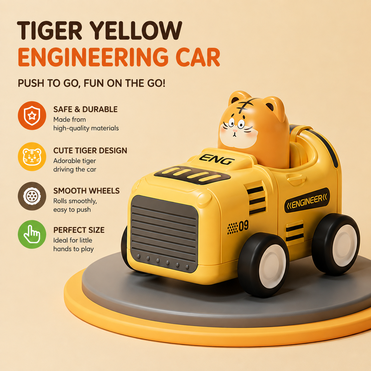 Kids Cute Animal Press Push Car Toy | Mini Fire, Police, Engineer & Doctor Cars_img_6