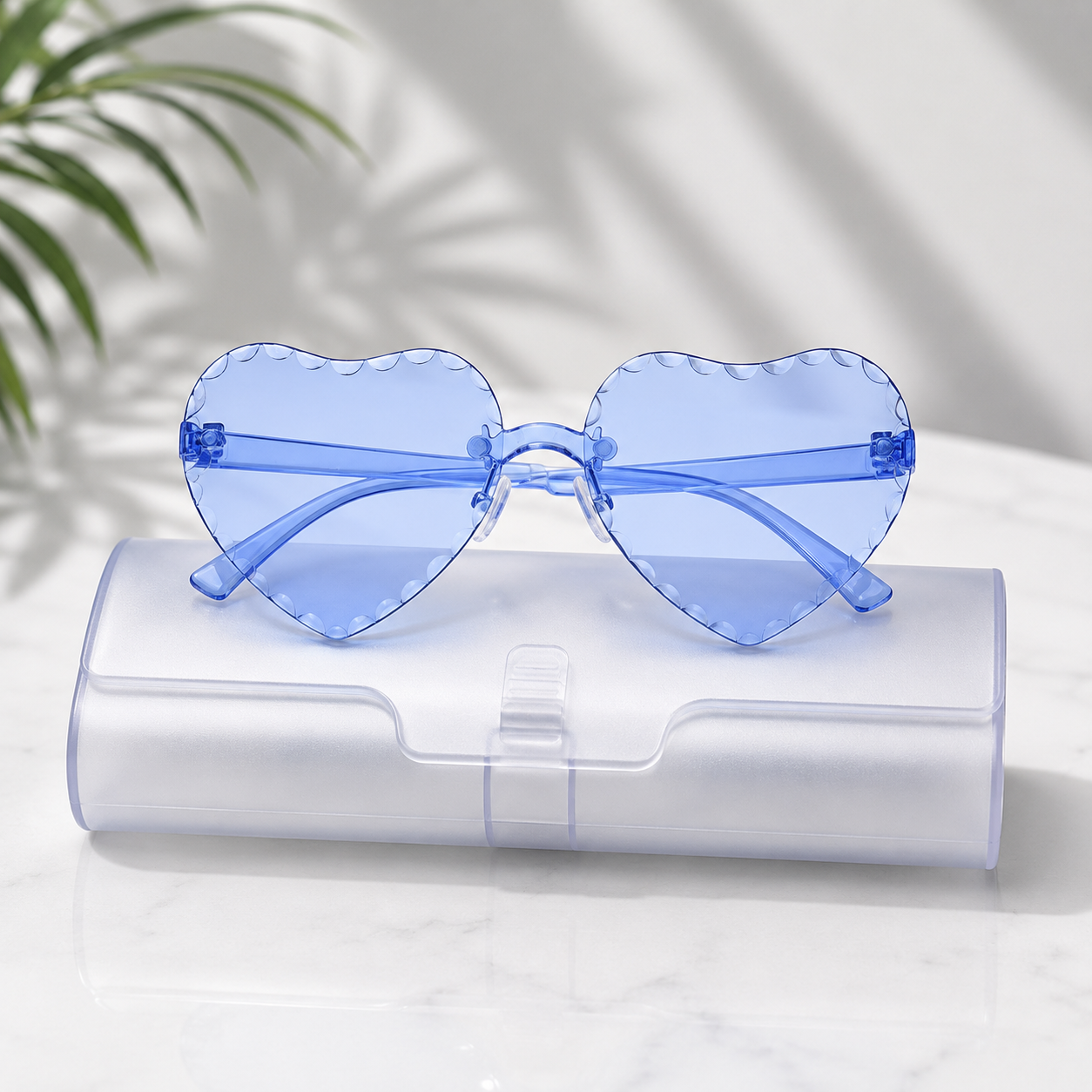 Kids Heart Shape Rimless Sunglasses | UV400 Fashion Eyewear | Stylish Transparent Frame with Sunglasses Case