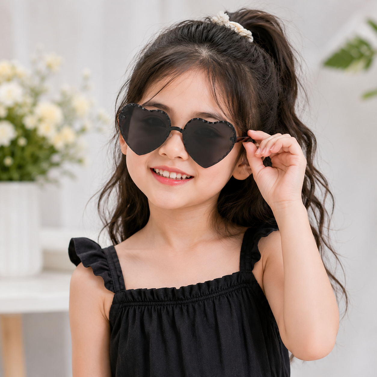 Kids Heart Shape Rimless Sunglasses | UV400 Fashion Eyewear | Stylish Transparent Frame with Sunglasses Case_img_3