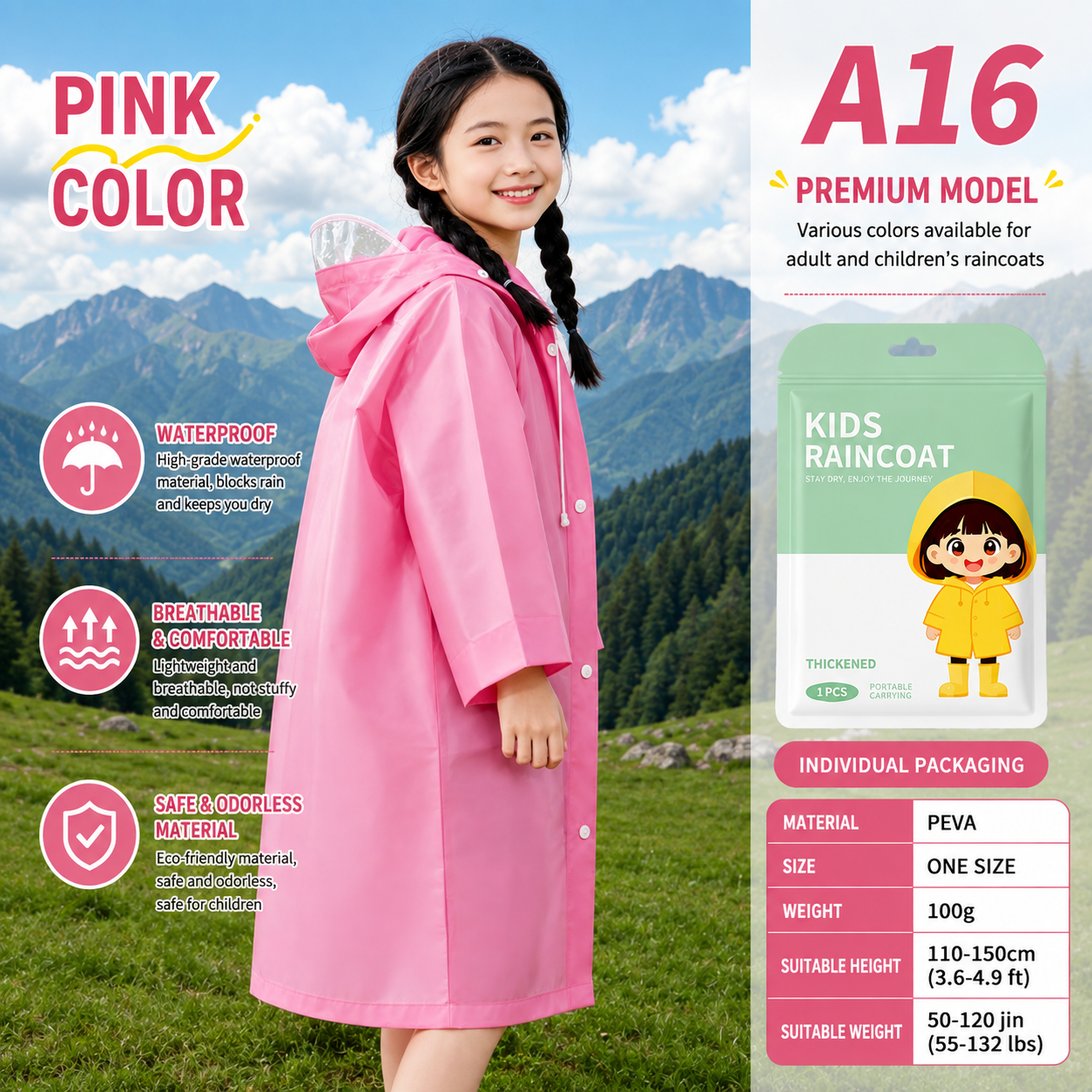 Kids PEVA Hooded Raincoat with Backpack Space - Waterproof & Lightweight Children's Raincoat (3 to 8 years)_img_9