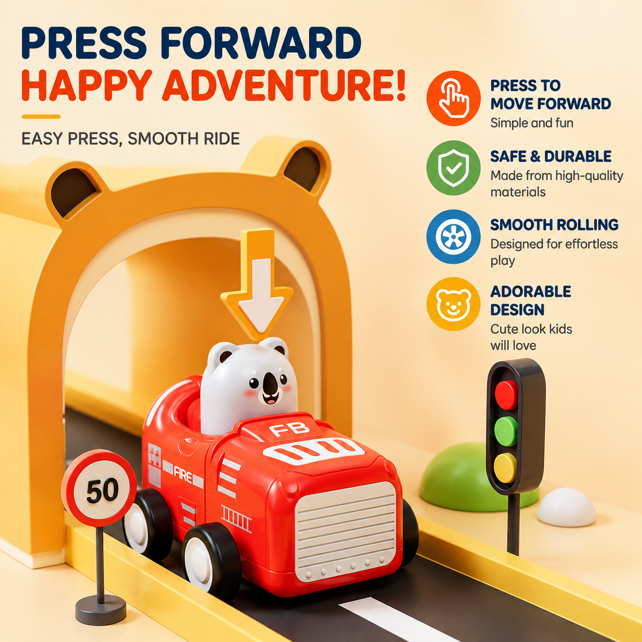 Kids Cute Animal Press Push Car Toy | Mini Fire, Police, Engineer & Doctor Cars_img_1