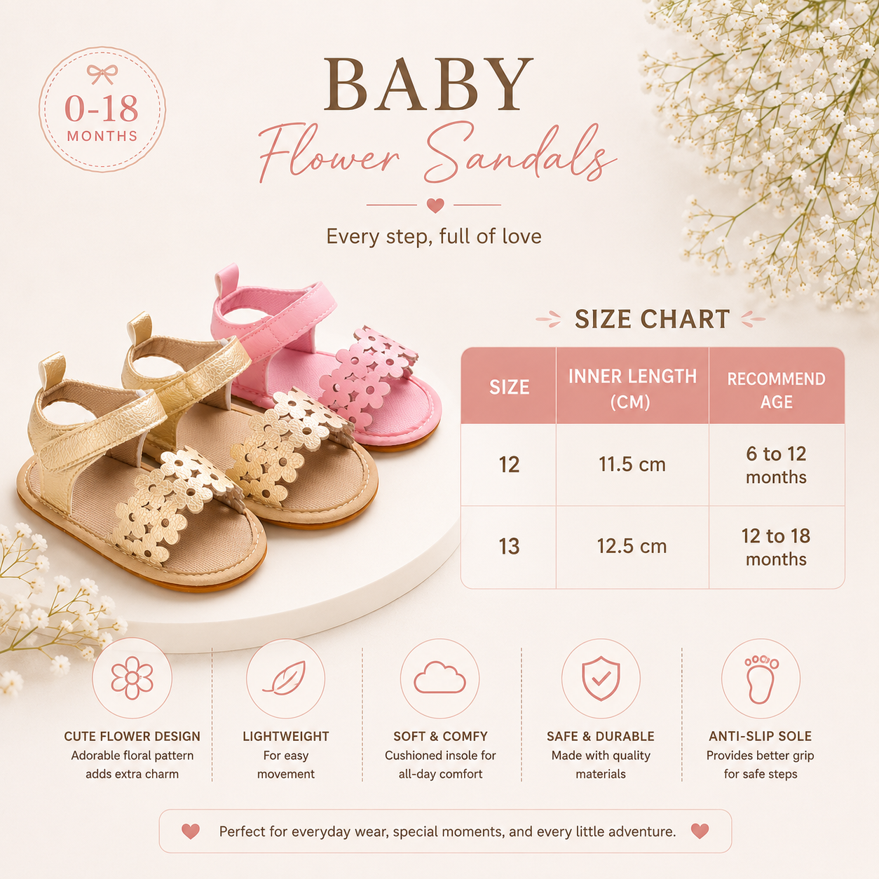 Baby Oxford Sandals for Girls | Soft Sole Anti-Slip First Walker Shoes (6–18 Months)_img_1