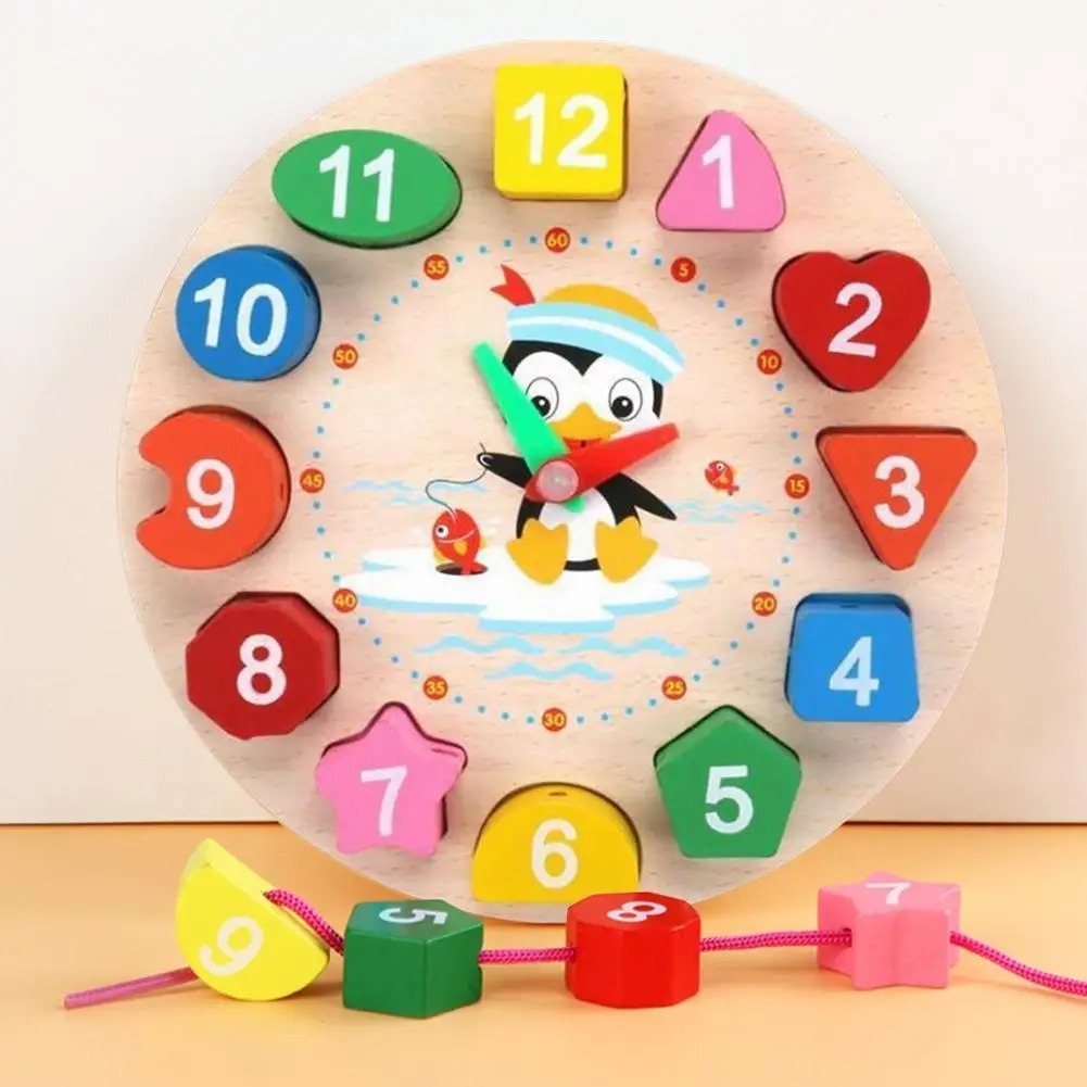 Kids Wooden Educational Clock Toy With Number Shapes - Learning Time, Shapes & Colors Montessori Toy Set_img_6