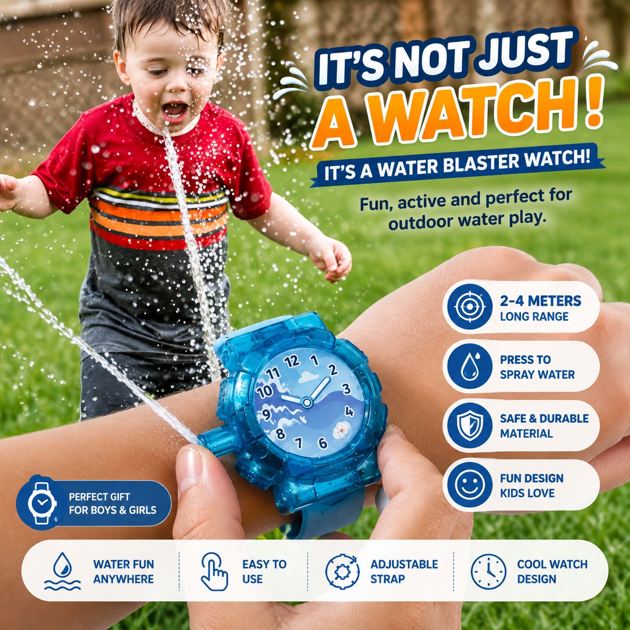 Kids Water Blaster Watch Toy | Wearable Water Spray Gun For Boys & Girls_img_1