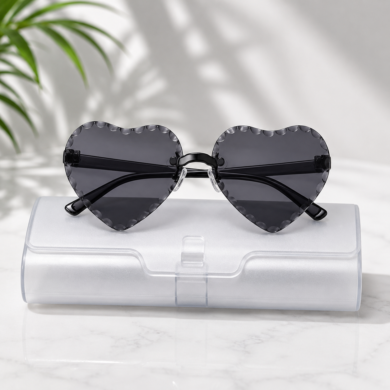 Kids Heart Shape Rimless Sunglasses | UV400 Fashion Eyewear | Stylish Transparent Frame with Sunglasses Case_img_7