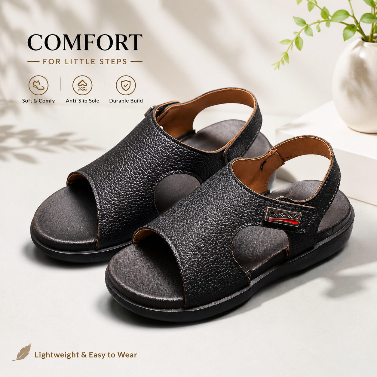 Kids Premium Soft Leather Lightweight Anti-Slip Summer Casual Sandals (4 to 5 years)