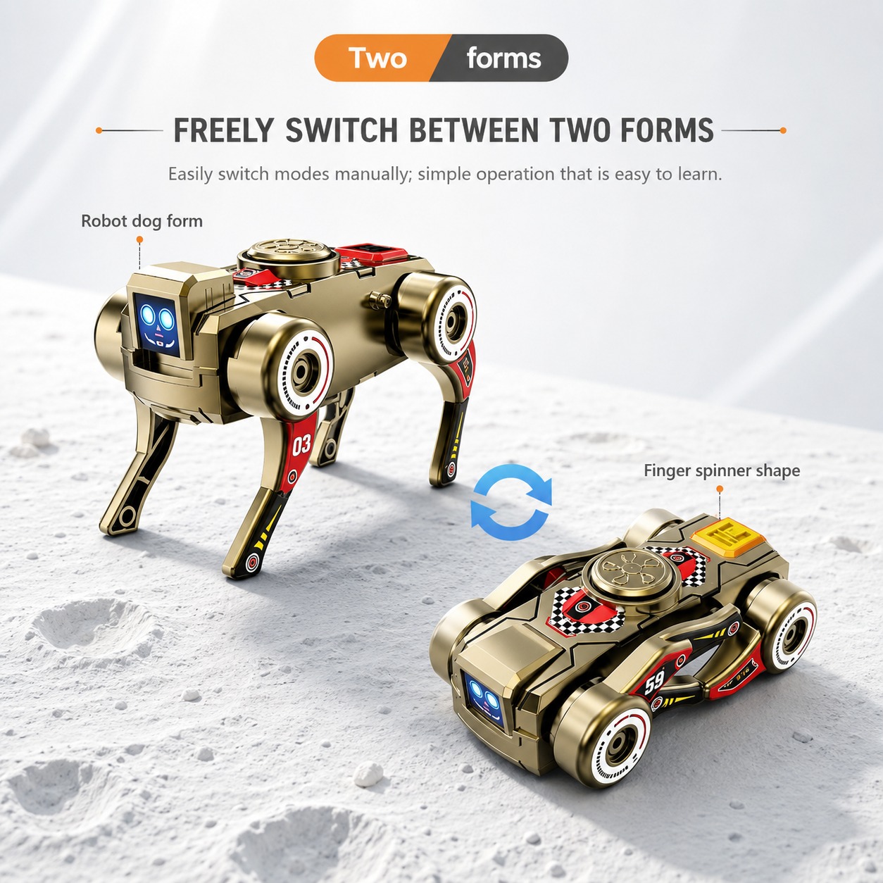 2-In-1 Finger Spinner Robot Dog Toy | Transforming Gyro Dog & Racing Car Toy For Kids