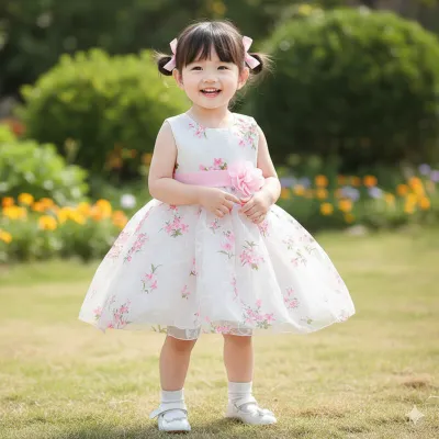 Kids Girls Floral Printed Princess Sleeveless Tulle Party Dress (2 to 6 years)_img_1